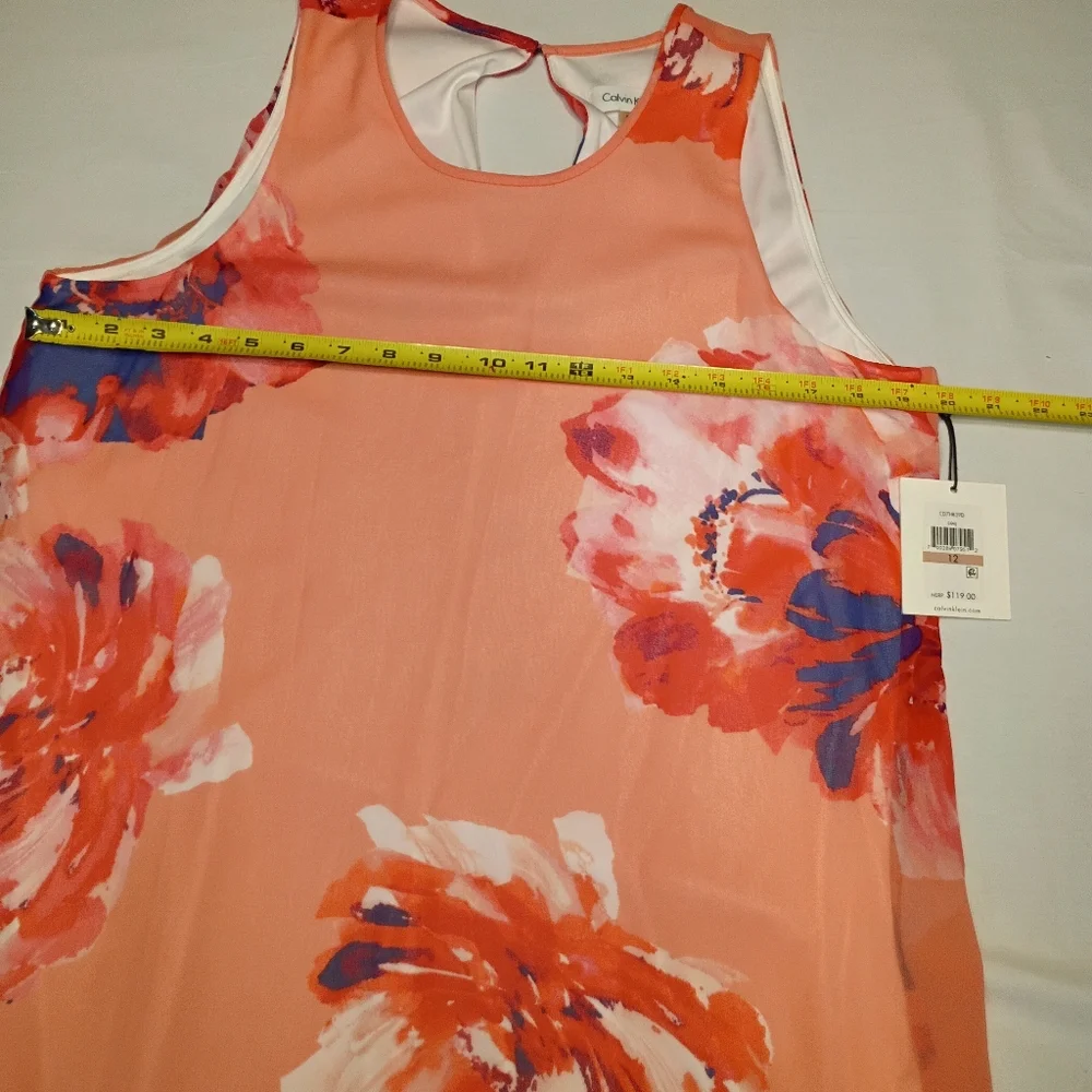 #1060 Calvin Klein Coral Floral Sleeveless A-Line Dress - Picture 2 of 6
